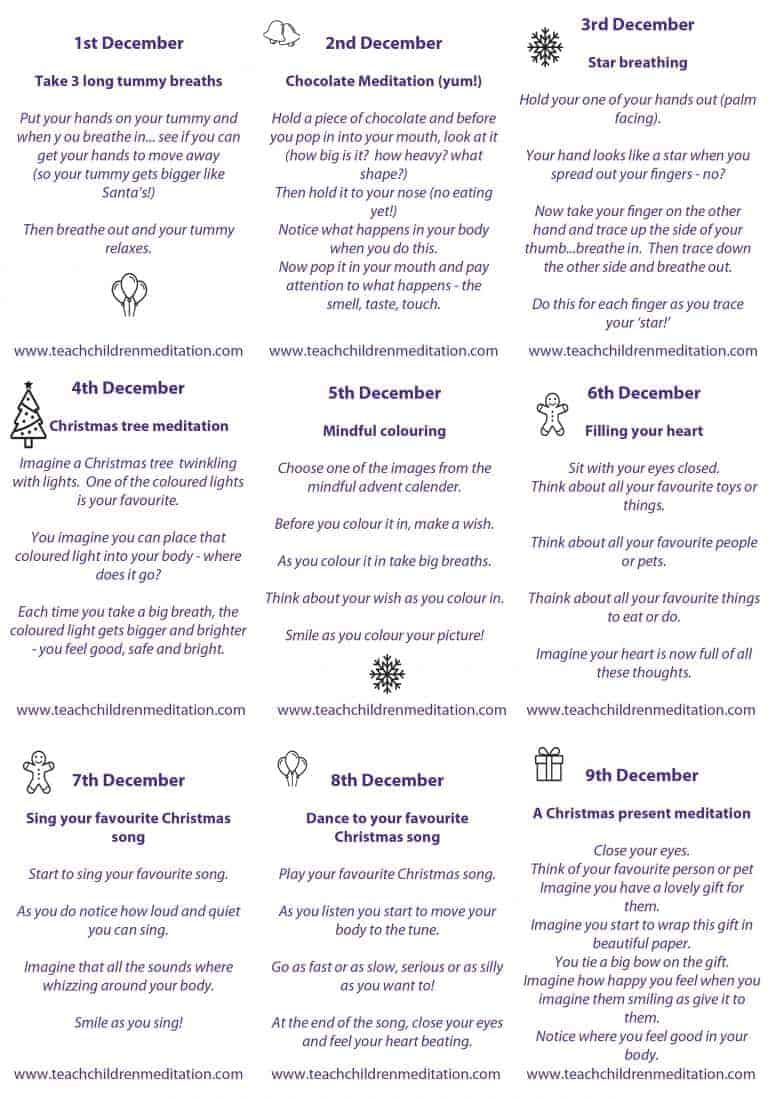 Mindful Advent Calendar for Kids (and teens) Teaching Children Meditation