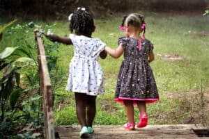 two girls walking mindfully